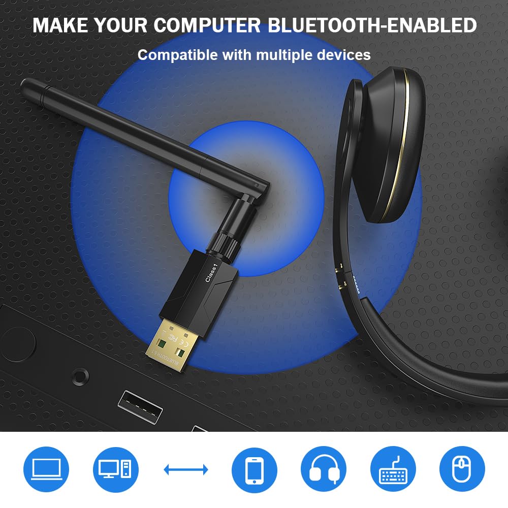 Techkey Long Range Bluetooth Adapter for Desktop PC