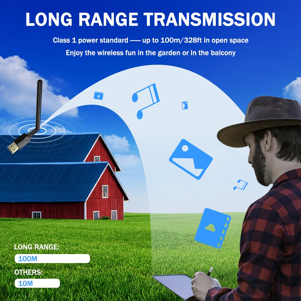 Techkey Long Range Bluetooth Adapter for Desktop PC