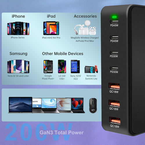200W 7-Port USB-C Fast Charging Station