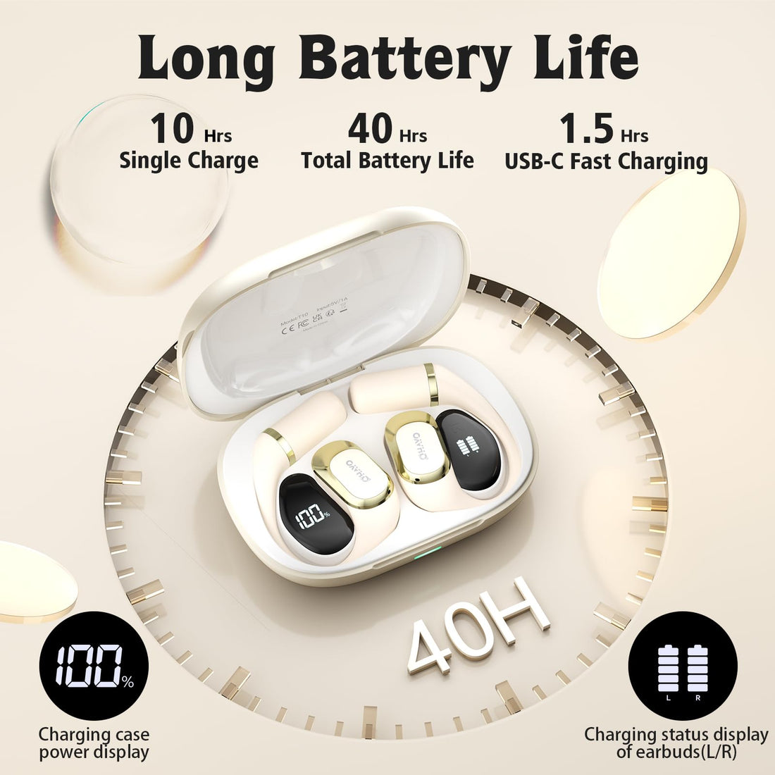 Open-Ear Bluetooth Headphones, 40H Playtime
