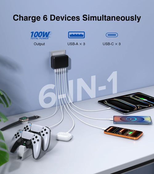 100W GaN 6-Port USB-C Charging Station